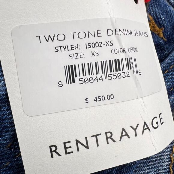 Rentrayage Upcycled Mid Rise Two Tone Patchwork Flare Jeans Size XS 26 Waist - Picture 6 of 15